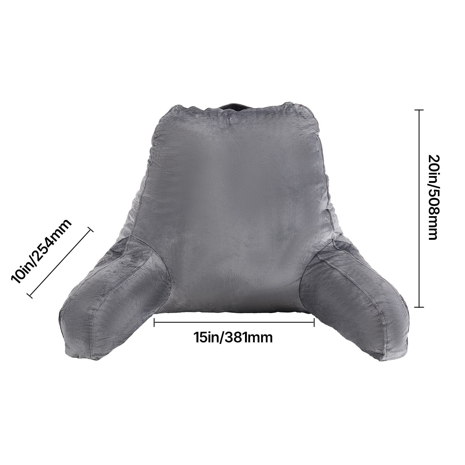Grey Reading Pillow With Memory Foam, Back Support And Pockets_voghion.com